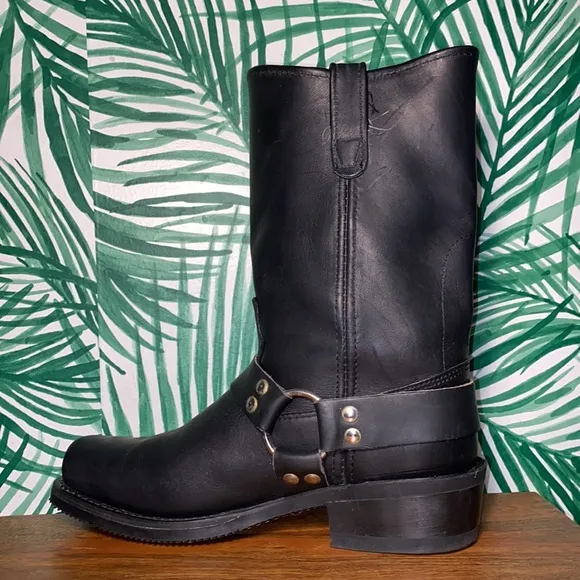 Double-H Vintage Black Leather Square Toe Harness Boots Men’s 9 D