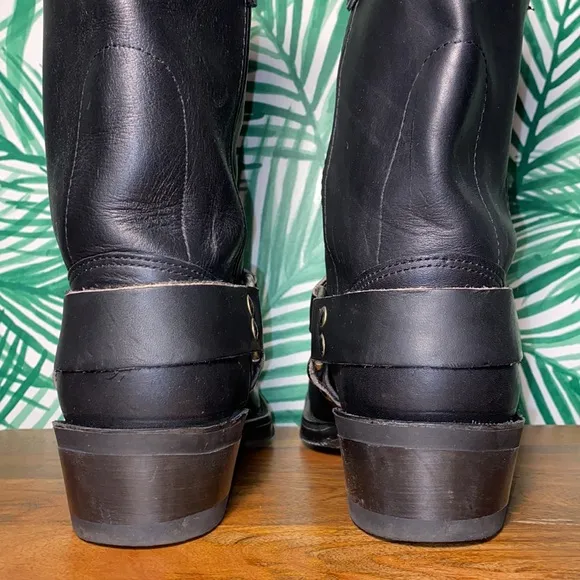 Double-H Vintage Black Leather Square Toe Harness Boots Men’s 9 D