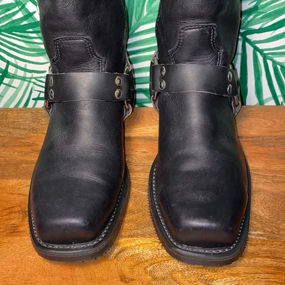 Double-H Vintage Black Leather Square Toe Harness Boots Men’s 9 D