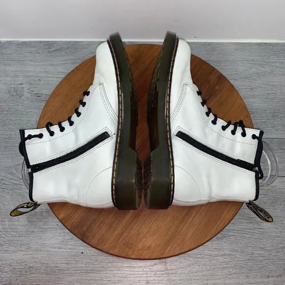Dr Doc Martens 1460J Ladies 5 Mens 4 Combat Boots White Leather Lace Up Side Zip