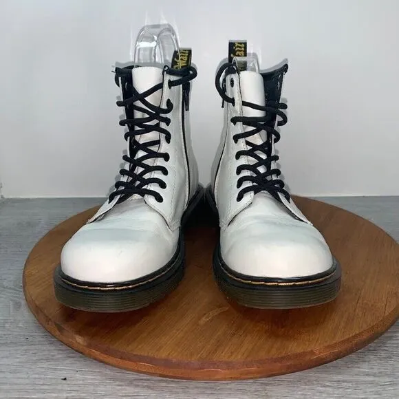 Dr Doc Martens 1460J Ladies 5 Mens 4 Combat Boots White Leather Lace Up Side Zip