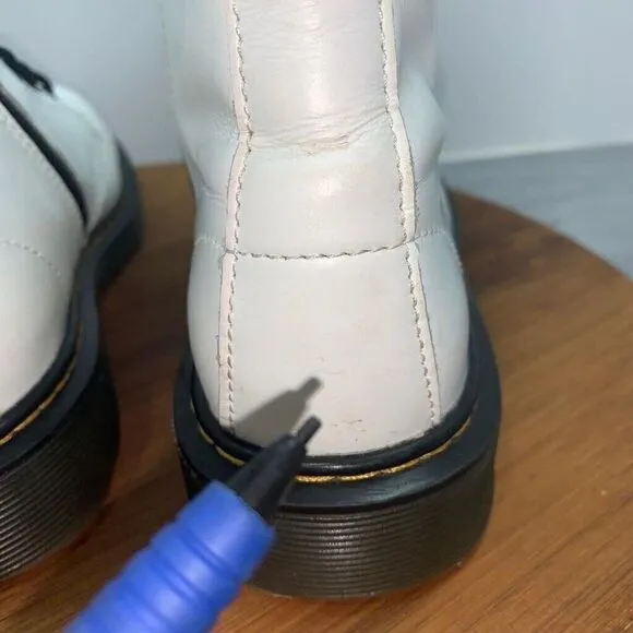 Dr Doc Martens 1460J Ladies 5 Mens 4 Combat Boots White Leather Lace Up Side Zip