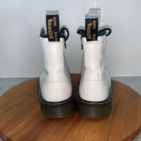Dr Doc Martens 1460J Ladies 5 Mens 4 Combat Boots White Leather Lace Up Side Zip