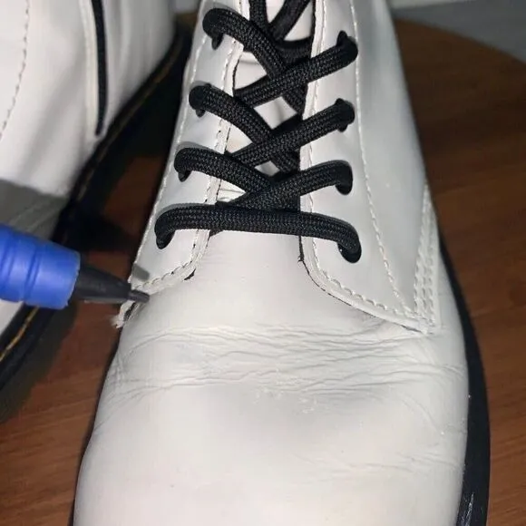 Dr Doc Martens 1460J Ladies 5 Mens 4 Combat Boots White Leather Lace Up Side Zip