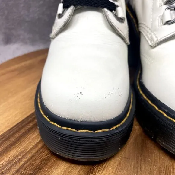 Dr. Doc Martens Chesney Flared Heel Boots Smooth White Leather Women's Size 7