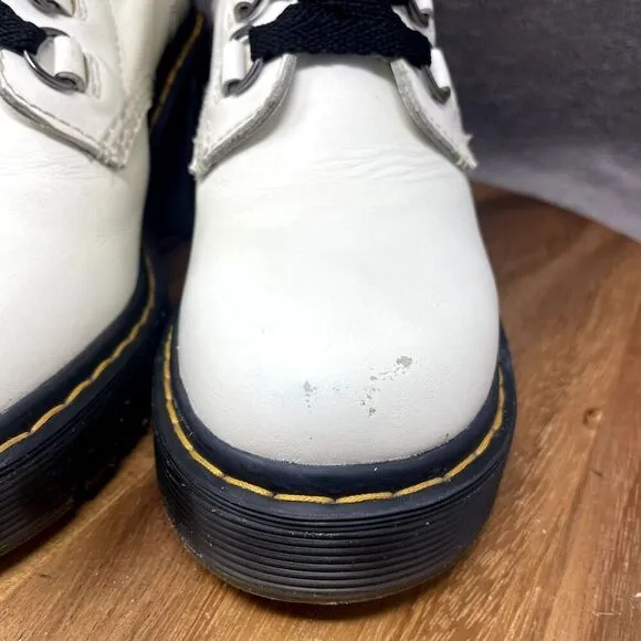 Dr. Doc Martens Chesney Flared Heel Boots Smooth White Leather Women's Size 7