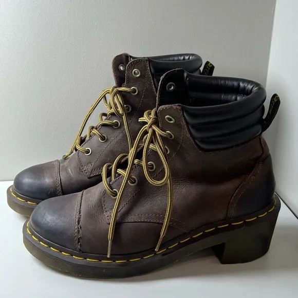 Dr. Marten Size 8 Distressed Alexandra Brown Combat Moto Boots Vibram Sole EUC