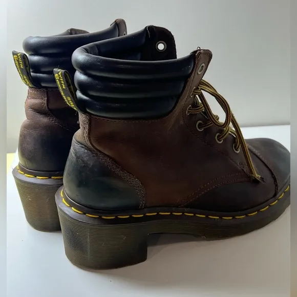 Dr. Marten Size 8 Distressed Alexandra Brown Combat Moto Boots Vibram Sole EUC