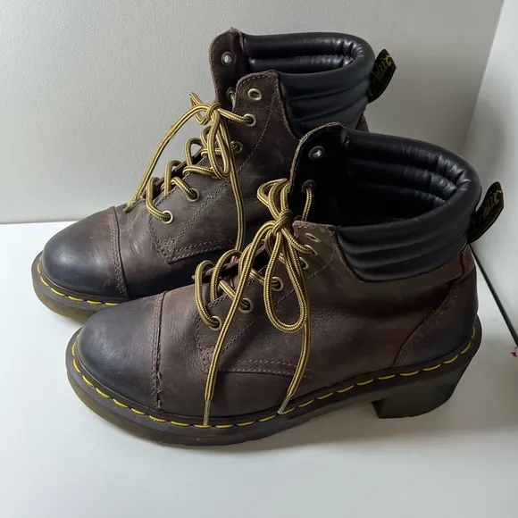 Dr. Marten Size 8 Distressed Alexandra Brown Combat Moto Boots Vibram Sole EUC