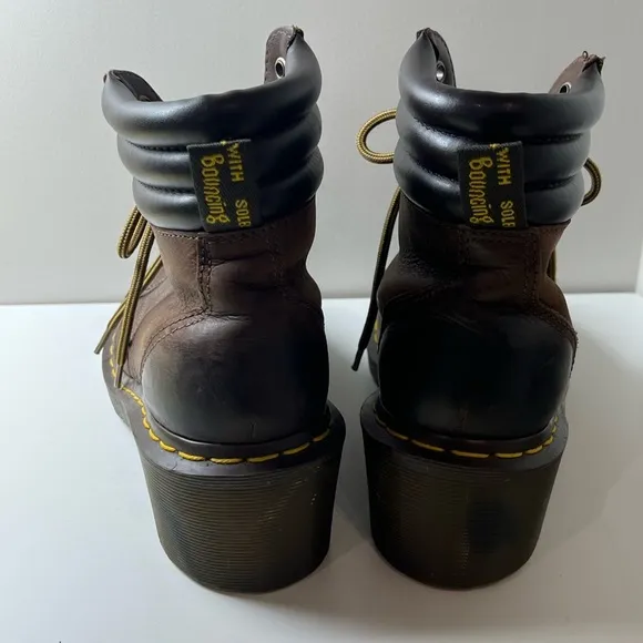 Dr. Marten Size 8 Distressed Alexandra Brown Combat Moto Boots Vibram Sole EUC