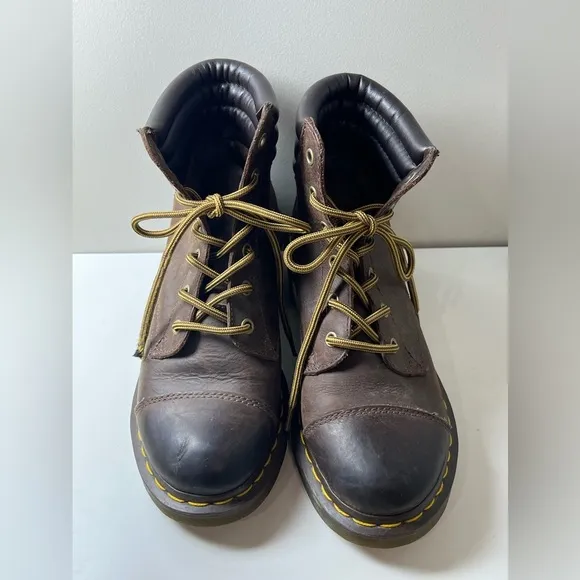 Dr. Marten Size 8 Distressed Alexandra Brown Combat Moto Boots Vibram Sole EUC