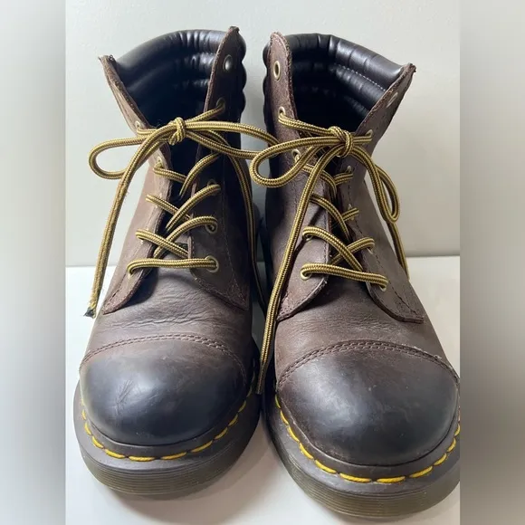 Dr. Marten Size 8 Distressed Alexandra Brown Combat Moto Boots Vibram Sole EUC