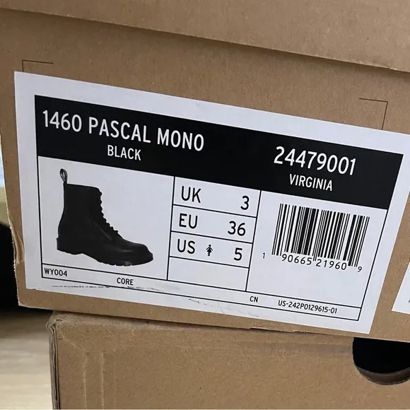 Dr. Martens 1460 Pascal Mono Black Lace-Up Leather Boots - NWT