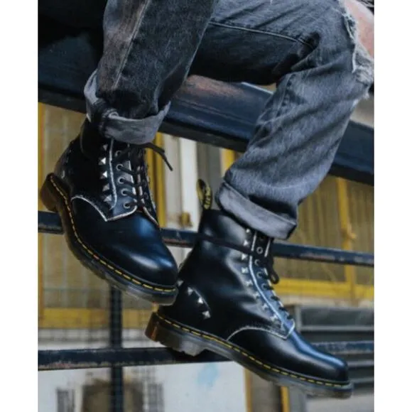 Dr. Martens 1460 Stud Boots •W 9/ M8•Studded Lace Up Combat Ankle Doc Black $178