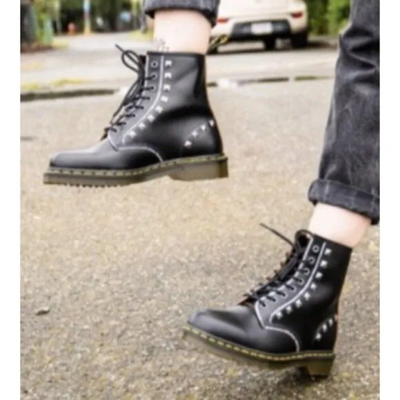 Dr. Martens 1460 Stud Boots •W 9/ M8•Studded Lace Up Combat Ankle Doc Black $178