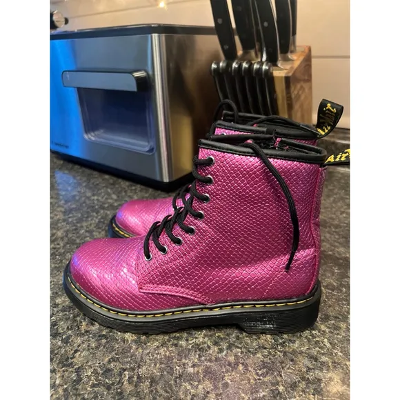 Dr Martens 1460 T Girls Pink Croc Metallic Lace Up Side Zip Boots