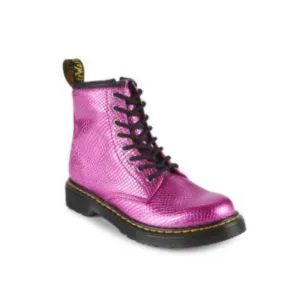 Dr Martens 1460 T Girls Pink Croc Metallic Lace Up Side Zip Boots