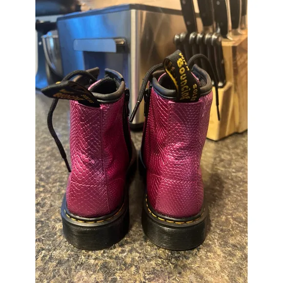 Dr Martens 1460 T Girls Pink Croc Metallic Lace Up Side Zip Boots