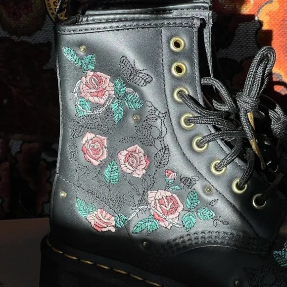 Dr. Martens Black Floral Embroidered Boots