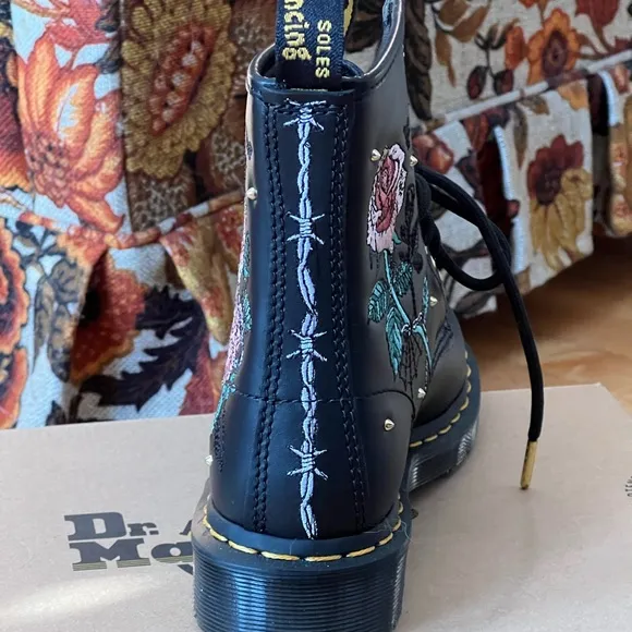 Dr. Martens Black Floral Embroidered Boots