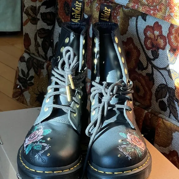 Dr. Martens Black Floral Embroidered Boots