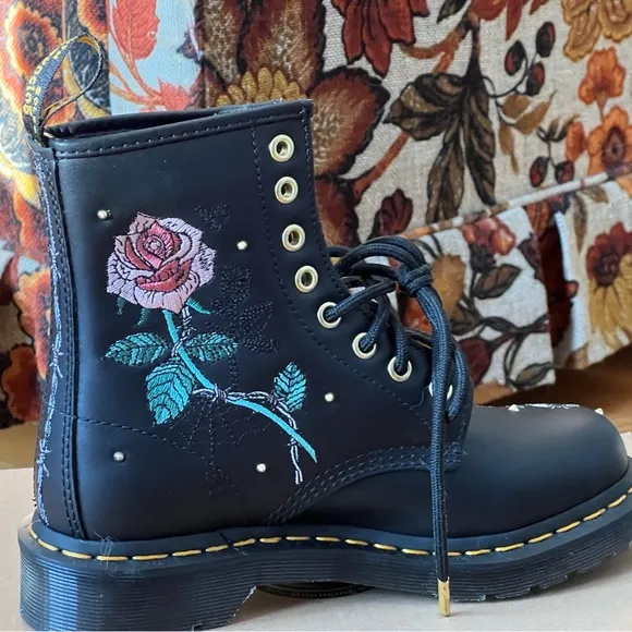 Dr. Martens Black Floral Embroidered Boots