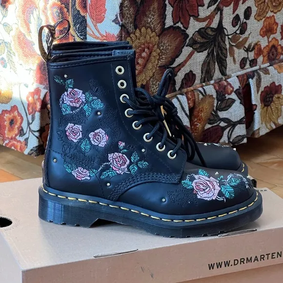 Dr. Martens Black Floral Embroidered Boots