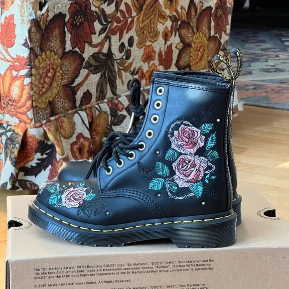 Dr. Martens Black Floral Embroidered Boots