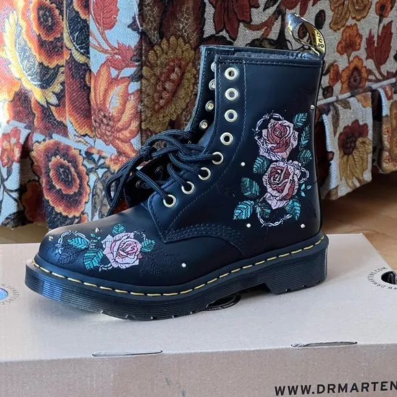 Dr. Martens Black Floral Embroidered Boots