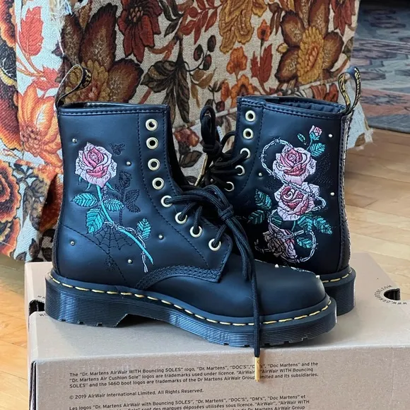 Dr. Martens Black Floral Embroidered Boots