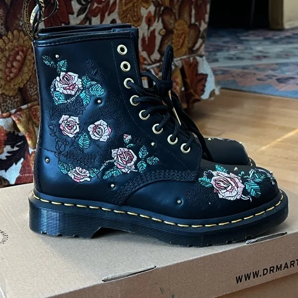 Dr. Martens Black Floral Embroidered Boots