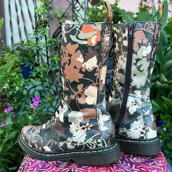 Dr. Martens Cerys Pointed Toe Floral 14 Eye Tall Boots