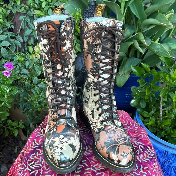 Dr. Martens Cerys Pointed Toe Floral 14 Eye Tall Boots