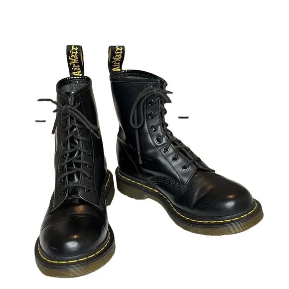 Dr. Martens Combat Boots, Size 8, Black Smooth Leather