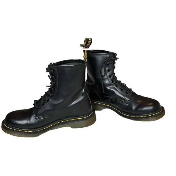 Dr. Martens Combat Boots, Size 8, Black Smooth Leather