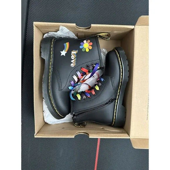Dr. Martens Doc 1460 J Juniors Original Leather Lace Up Boots, Black, Size US 13