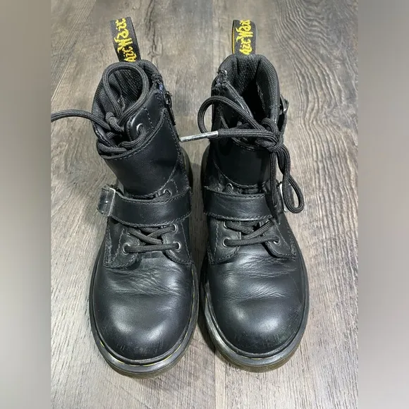 DR. MARTENS Double Buckle Girls Leather Boots