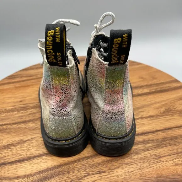 Dr. Martens Juniors 1460 Pascal Rainbow Iridescent Lace Up Boots Girls Size 2