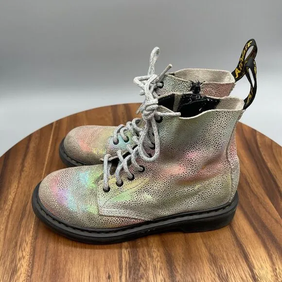 Dr. Martens Juniors 1460 Pascal Rainbow Iridescent Lace Up Boots Girls Size 2