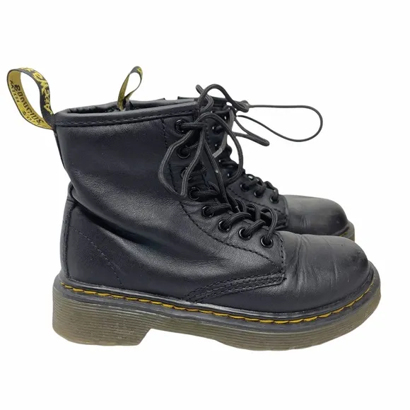 Dr Martens Kids Black Leather Lace Up Air Wair Boots Size 12