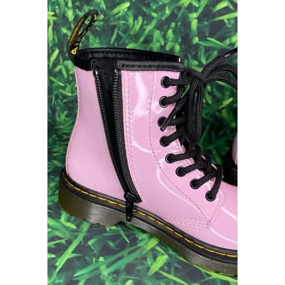 Dr Martens Lace-Up Side Zip Airwair Boots Pink Patent Leather Kids Toddler Sz 13
