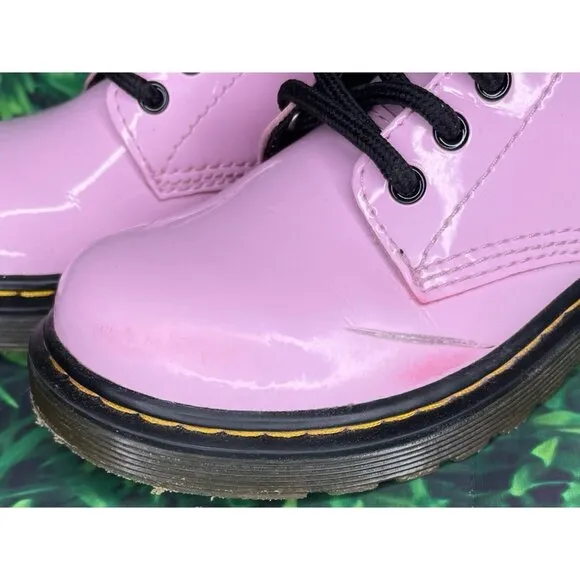 Dr Martens Lace-Up Side Zip Airwair Boots Pink Patent Leather Kids Toddler Sz 13