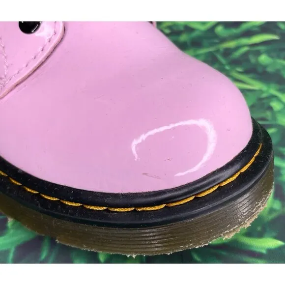 Dr Martens Lace-Up Side Zip Airwair Boots Pink Patent Leather Kids Toddler Sz 13