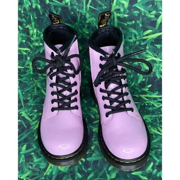Dr Martens Lace-Up Side Zip Airwair Boots Pink Patent Leather Kids Toddler Sz 13