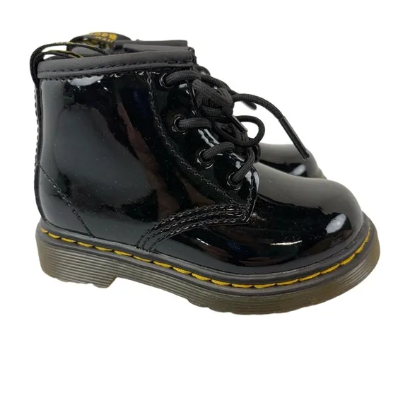 Dr Martens Little Kids Toddler Size 6 Black Lace-Up Patent Lamper Boots 1460 I