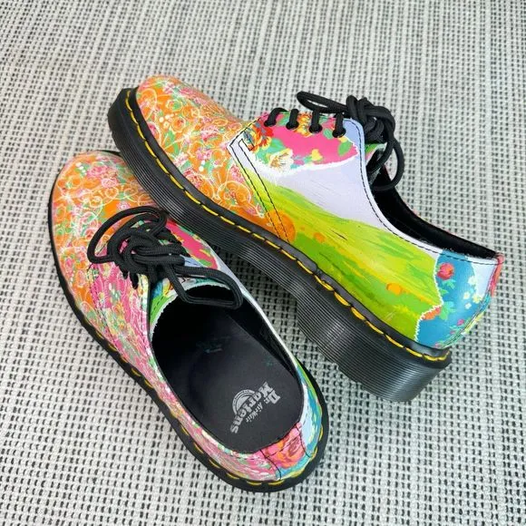 DR MARTENS MULTICOLOR PINK FLORAL SMITHS DAZE MULTI LACE UP OXFORDS SHOES SZ 6