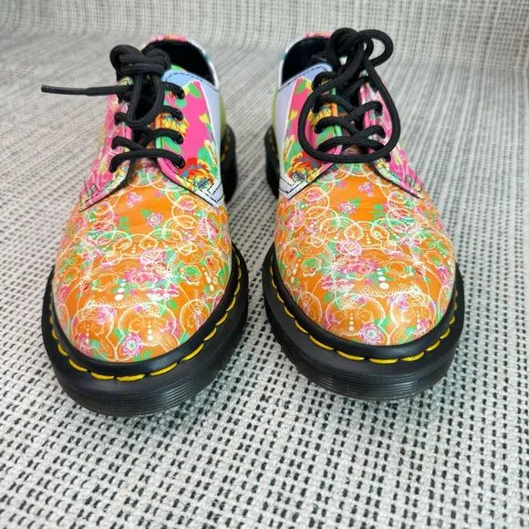 DR MARTENS MULTICOLOR PINK FLORAL SMITHS DAZE MULTI LACE UP OXFORDS SHOES SZ 6