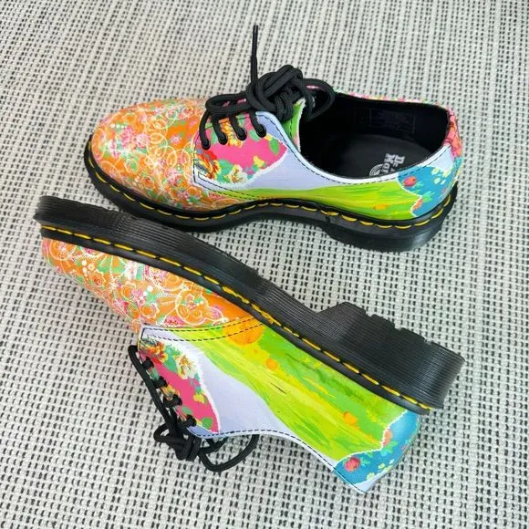DR MARTENS MULTICOLOR PINK FLORAL SMITHS DAZE MULTI LACE UP OXFORDS SHOES SZ 6