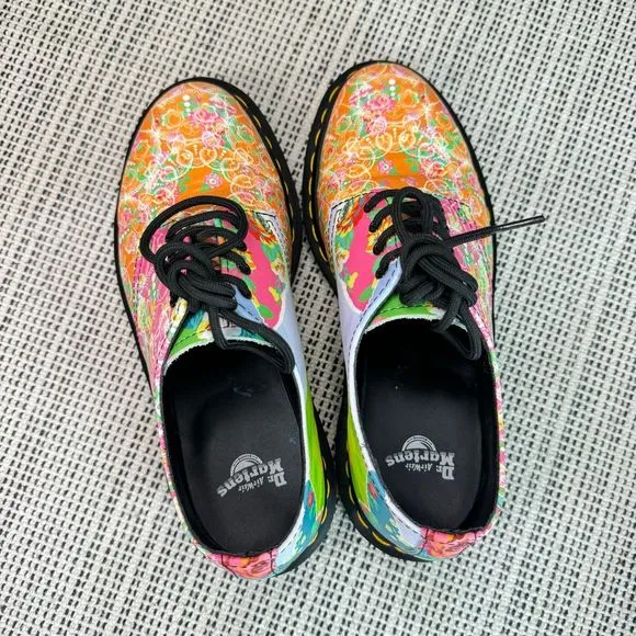 DR MARTENS MULTICOLOR PINK FLORAL SMITHS DAZE MULTI LACE UP OXFORDS SHOES SZ 6
