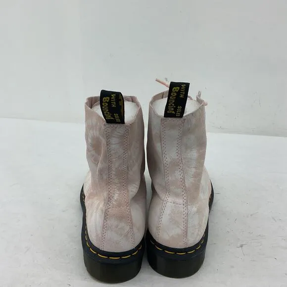Dr. Martens Pink White Tie Dye Leather Combat Boots, Women's Size 10, Preowned